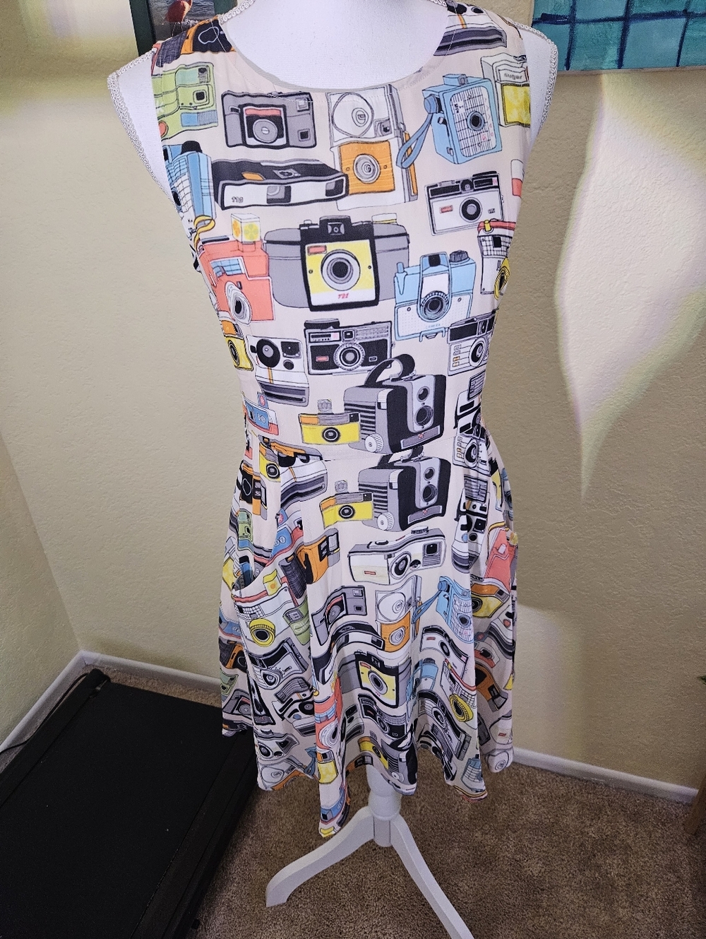 La Soul Retro 80s Camera Print Fit & Flare Dress Small